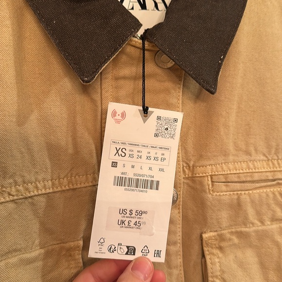 ZARA CONTRASTING COLLAR CROP JACKET XS 5520/071 BARN CHORE COAT FALL VIRAL - Picture 11 of 12